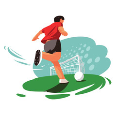 Soccer player collection. Shoots at goal. Vector illustration cartoon style