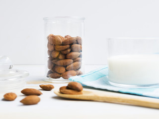 Glass of milk with almonds