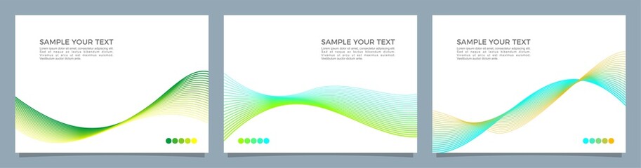 Abstract vector background set, green, yellow and blue waved lines for presentation, brochure, website, banner design with stylish wavy shape