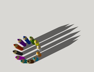 Color pencils. Isolated on gray background. 3D rendering illustration.
