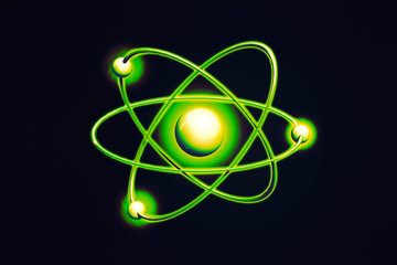 Atom Backgrounds from Geometric Shapes, Circle of Points of Lines. Atom nuclear model on energetic background. 3D illustration