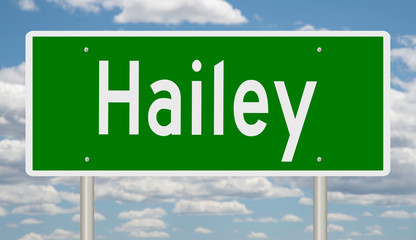 Rendering of a green highway sign for Hailey Idaho