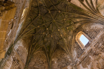 Detail of the Gothic vaults of the abandoned convent of San Antonio de Padua 15th century,...