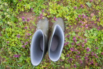 Rubber boots in the grass