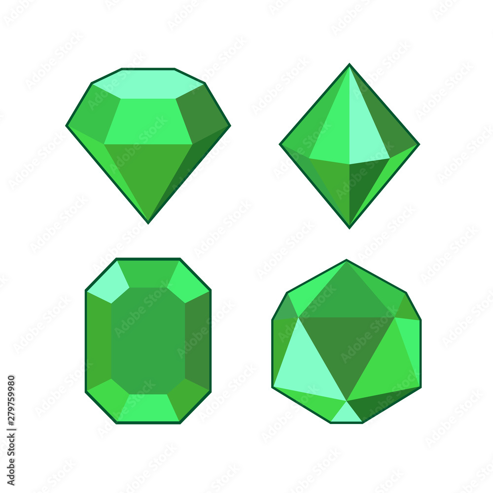 Poster green crystal and gemstones line icon template color editable. diamond symbol vector sign isolated o