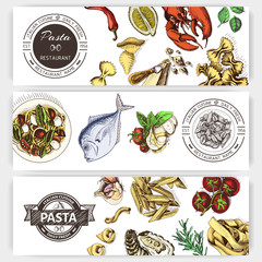 Vector illustration sketch - pasta. Card menu italian restaurant. Banner italan food.