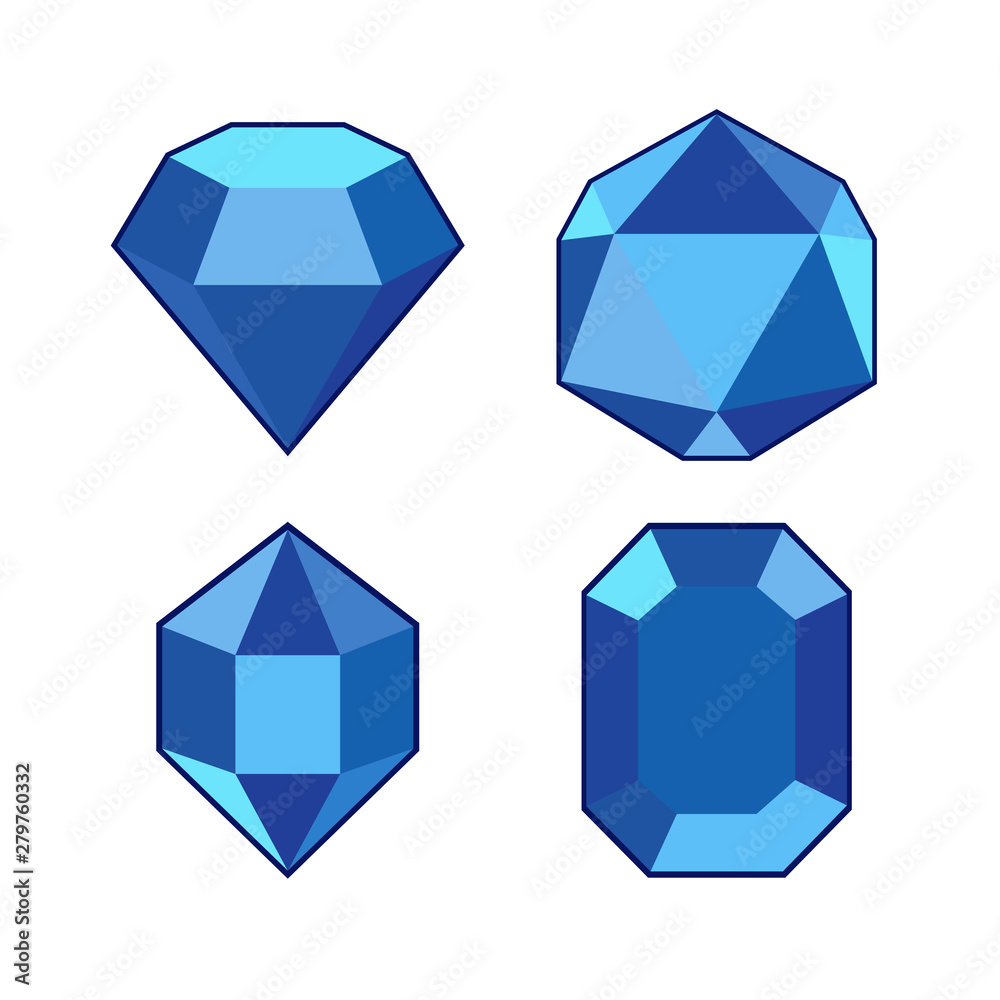 Aufkleber blue crystal and gemstones line icon template color editable. diamond symbol vector sign isolated on