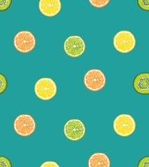 fruit orange kiwi slice summer vector seamless pattern