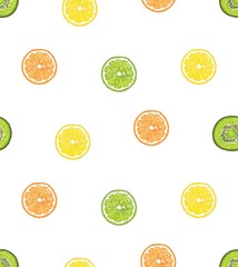 fruit orange kiwi slice summer vector seamless pattern