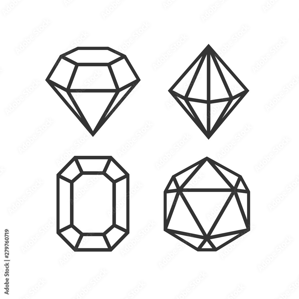 Aufkleber crystal and gemstones line icon template color editable. diamond symbol vector sign isolated on whit