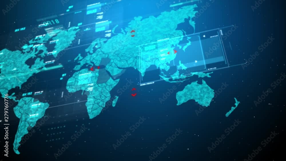 Poster world map futuristic user interface hud gui digital text number element for cyber technology concept