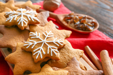 Fototapeta na wymiar Tasty Christmas cookies on table, closeup