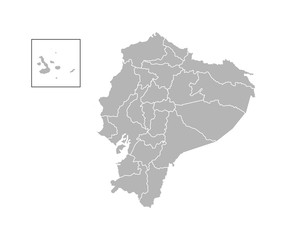Vector isolated illustration of simplified administrative map of Ecuador. Borders of the provinces (regions). Grey silhouettes. White outline