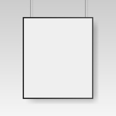 Obraz premium Blank white poster template with black frame. Affiche, paper sheet. Vector advertising banner mockup stand exhibit