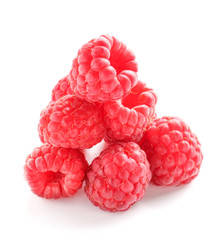 Ripe raspberry on white background
