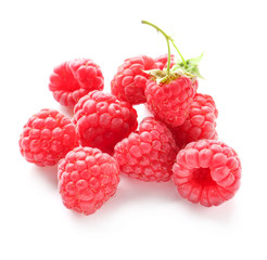 Ripe raspberry on white background
