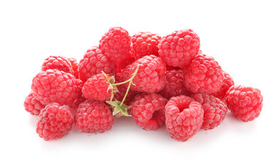 Ripe raspberry on white background