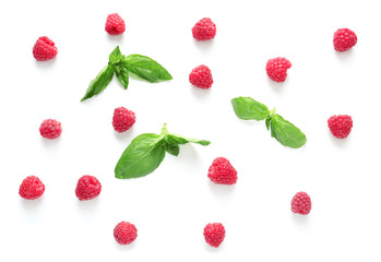 Ripe raspberry on white background