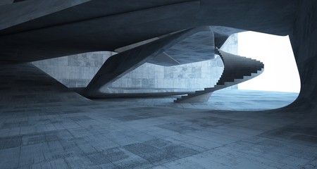 Abstract architectural concrete smooth interior of a minimalist house. 3D illustration and rendering.