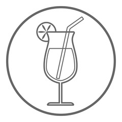 Cocktail in glass. Refreshing drink with tubule. Vector icon.