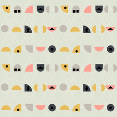 Abstract geometric vector seamless pattern inspired by mid-century modern fabrics.
