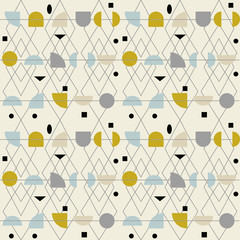 Abstract geometric vector seamless pattern inspired by mid-century modern fabrics.