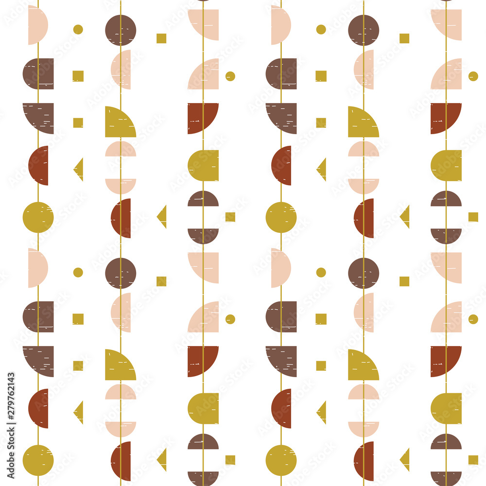 Poster Abstract geometric vector seamless pattern inspired by mid-century modern fabrics. Simple shapes in retro pastel colors and textured background. Clipping mask is used for easy editing. eps 10 vector