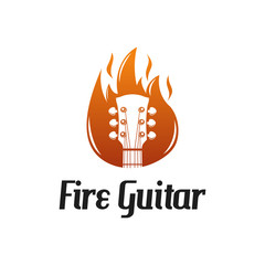 Fire guitar logo, rock music with flame logo