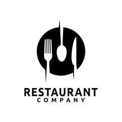 Plate with spoon, knife, and fork logo
