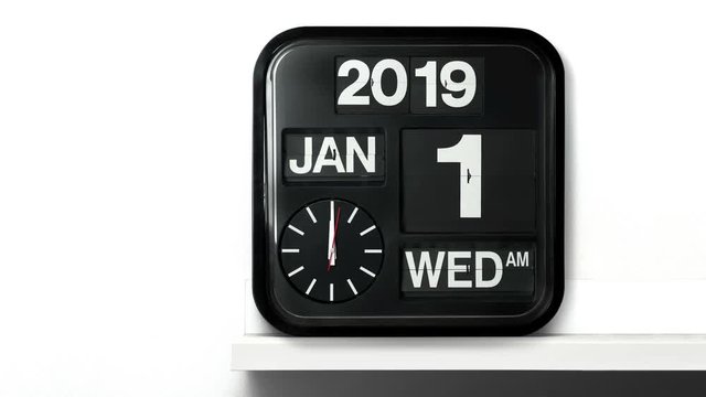 Symbolizing the change from 2019 to 2020 New Year concept, Real analog clock flip number counter for 2019-2020 countdown with audio Included, Slow Motion footage and copy space for your text