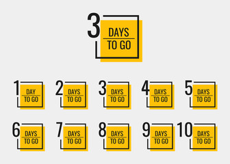Days left to go from 1 to 10. Geometric banners design template for your needs. Modern flat style vector illustration