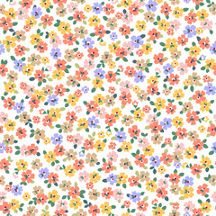 Seamless pattern of beautiful little flowers and plants,