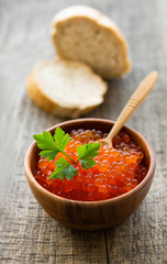 Red caviar in bowl