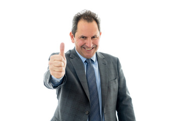 Studio shot of middle aged business strategist speaker leading a meeting discussing ideas.