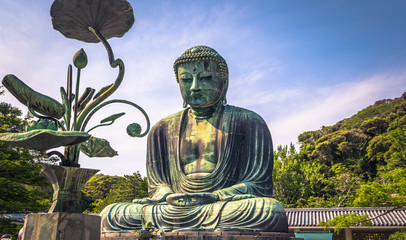 Kamakura - June 06, 2019: The great Buddha statue in the Kotoku-in Buddhist temple in Kamakura, Japan