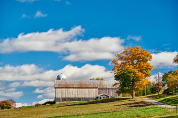 Fototapeta na wymiar Farm with barn at sunny autumn day in Vermont, USA