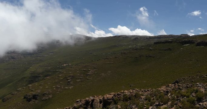 landscape of the Ethiopian Bale Mountains National Park. Ethiopia wilderness pure nature. Sunny day with blue sky most and clouds.