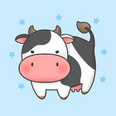 Cow hand drawn cartoon animal character. Hand drawing vector. Cartoon character design.