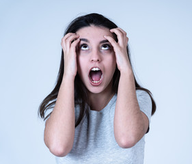 Stress and mental health, Beautiful young woman with angry face looking furious and desperate