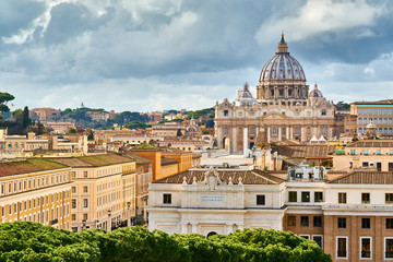 Fototapeta na wymiar St. Peter's cathedral in Vatican view from Castle of the Holy Angel (Castel Sant'Angelo) in Rome, Italy