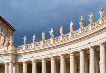 Saint Peter's Square details, columns and sculptures in Vatican