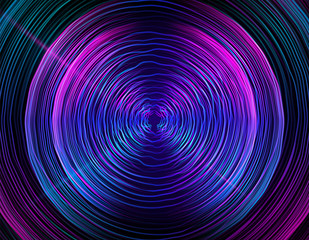 Abstract digital future wave lines vector background in circle shape. Tech music sound concept. Electronic light rounds illustration on black backdrop