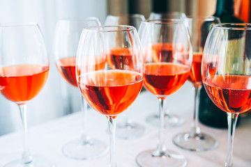 Alcohol in wine glasses at the party.