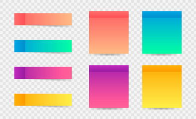 Different colorful post note stickers, vector collection. Sticky tapes with shadow template. Post note paper. Place any text on it