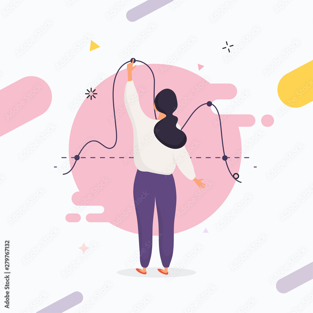 Poster woman analyzing statistics. data visualization concept. business processes.