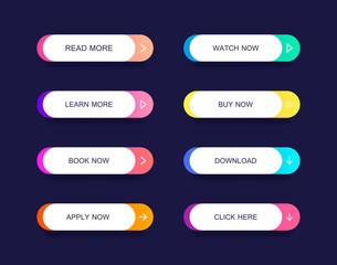 Set of modern material style buttons for website, mobile app and infographic . Different gradient colors. Modern vector illustration flat style