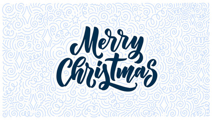 Merry christmas lettering in hand drawn style. Classic retro symbol. New year holiday greeting card. Vector design.