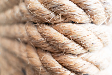 closeup brown strong nautical rope for background .
