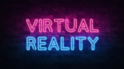 Virtual reality neon sign for decoration design. Glowing neon banner. Vr headset. Black background. Vr goggles. Vr glasses. 3d render