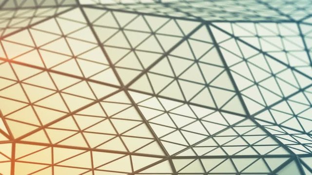 Low poly triangulated surface. Futuristic polygonal shape with lines. Contemporary abstract motion background. Seamless loop 3D render animation
